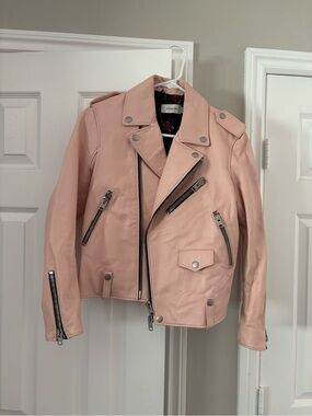 Coach Pink Leather Moto Jacket